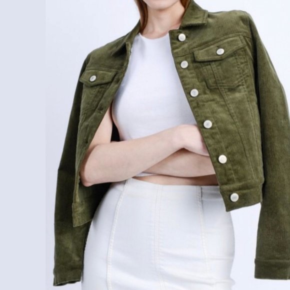 Love Tree Jackets & Blazers - Love Tree Olive Green Cordoruy Long Sleeve Button Cropped Jacket